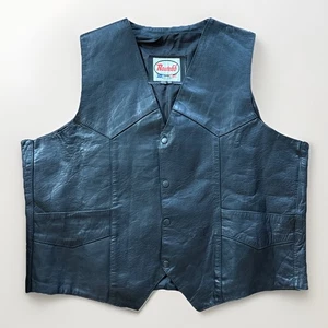 Vintage Route 66 Highway Leathers Men’s Black Leather Snap Moto Vest Size 56 - Picture 1 of 19
