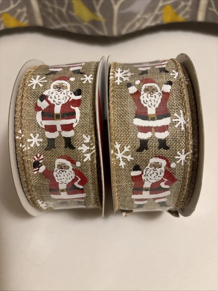 Santa Clause Snowflakes Wire Ribbon Celebrate It Christmas 1.5in x 30ft Set 2 - Image 1 of 2