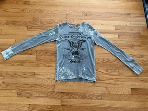 Camisa gris manga larga marca Salvage Stone Dead Forever alas de ángel águila grande - Imagen 1 de 8