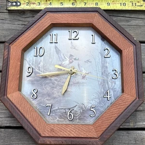 Vintage 10.5” Octagonal Wood Wall Clock With Wildlife Duck Scene - Picture 1 of 6