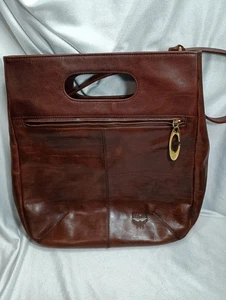 Vtg Authentic MCM Viestos Brow Leather Crossbody Top Handle Handbag Purse Clutch - Picture 1 of 11