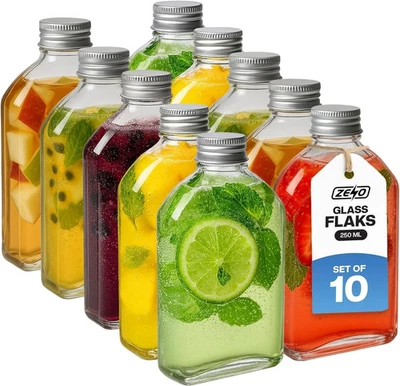 10 x 250ML POCKET GLASS FLASK BOTTLES WITH SCREW CAP LIDS FLASK SLOE GIN VODKA - Image 1 of 4