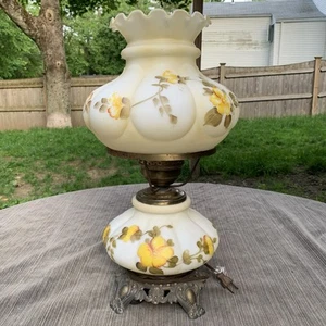 Vintage GWTW Parlor Hurricane 3 Way Lamp Hand Painted Yellow Floral 19” - Picture 1 of 16