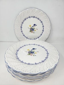 "Juego de 7 platos de cena Nikko azul peonía borde festoneado 10,75"" Japón" - Imagen 1 de 7