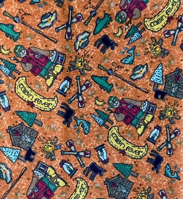 Cabin Fever Camping Flannel Fabric 100% Cotton Pinnacle Fabrics Orange 92x112” - Image 1 of 4