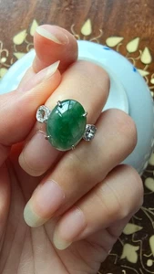 Genuine Green 5.75ct Jadeite Jade (Type A) 925 Silver Ring SIZE Adjustable - Picture 1 of 14