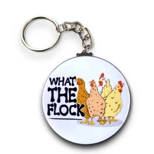 Chicken What the Flock Keychain Handmade Retro Pet Portrait Art Gift Accessory - Picture 1 of 15