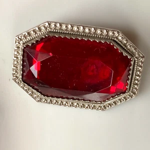 Vintage Brosche Art Deco rot facettiert Strass Edelstein Kugel Perlen Detail C Verschluss - Bild 1 von 6