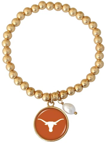 Texas Longhorns Diana Gold and Pearl Stretch Bead Bracelet Jewelry Orange UT Cover