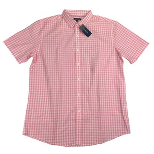 Club Room Mens Gingham Plaid Short Sleeve Button Down Shirt Pink L - Picture 1 of 4
