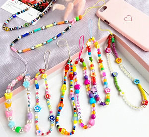 MOBILE PHONE STRAP LANYARD COLOURFUL LOVE BEADS 18 STYLES UK SELLER