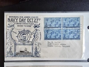 1945 Navy Day Oct 27 1945, Scott 935, Block Of Four 3c Stamps FDOI - Picture 1 of 1