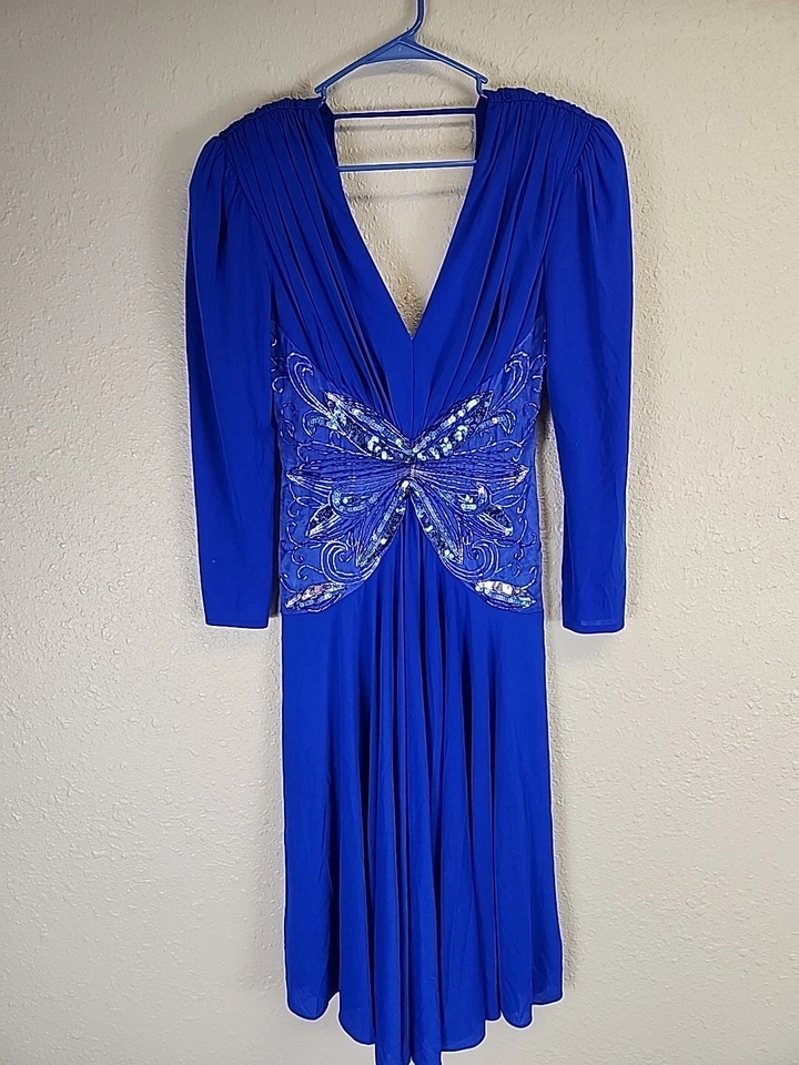 Винтажный Casadei синий бисером блестками чистый платье размер 6 - Изображение 1 из 4