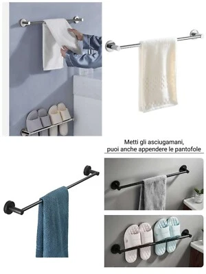 Porta sciugamano da Parete Muro cromato con  adesivo e Viti (Argento/Opaco) 63cm - Immagine 1 di 2