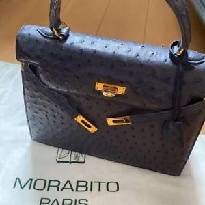 Bolso de Mano MORABITO Scala 28 Avestruz Gris Oscuro Usado Con Bolsa Antipolvo Hecho en Francia - Imagen 1 de 10