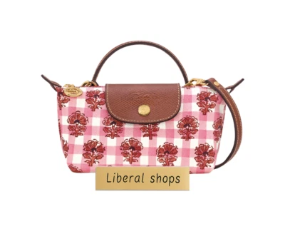 Bolso de Hombro Le Pliage XS Patrón Flor Cuadros Rosa Marrón 17 x 11 x 6 cm Outlet Foto 1 de 4