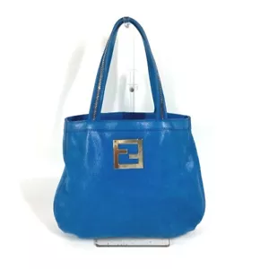 FENDI FF logo Chain Hand Bag Shoulder bag Leather blue - Picture 1 of 16
