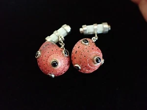 UNISEX STERLING STRAWBERRY SEA SHELL BLACK ONYX MOTHER OF PEARL CUFFLINKS - Picture 1 of 6