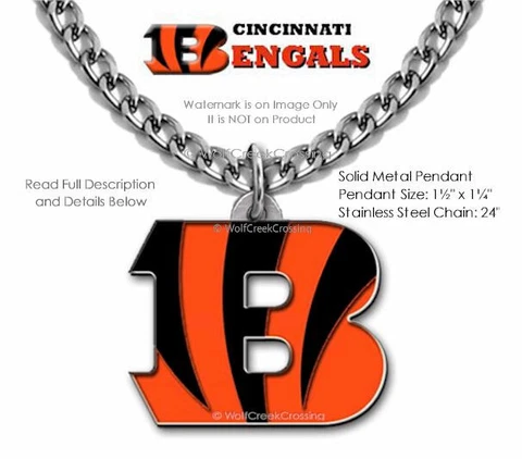 LARGE CINCINNATI BENGALS NECKLACE STAINLESS STEEL CHAIN NFL FOOTBALL  FREE SHIP' Cover