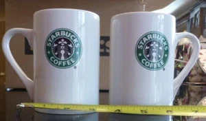 Starbucks Sirena Verde Logo Sirena 2008 Tazze Ceramica Alta 10 oz Set di 2 - Q - Foto 1 di 4
