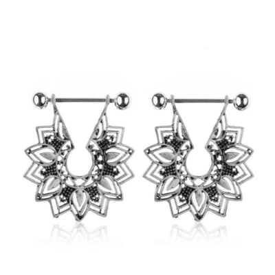 Anillo de barra de pezón de acero quirúrgico de 2 piezas colgante escudo bohemio piercing corporal joyería Foto 1 de 4