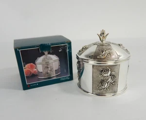 Rose Decorated Silver Plated Jewelry/Trinket Box W/Red Velour - Mild Tarnish - Picture 1 of 7
