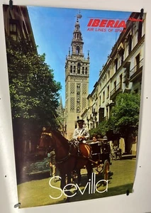 Original vintage travel Poster Iberia International Airlines Sevilla 1970’s - Picture 1 of 5