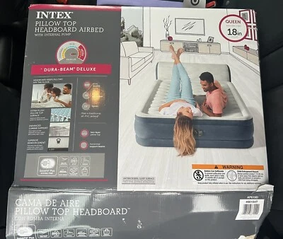 Intex 18" Pillow Top Air Mattress with Electric Pump and Headboard - Queen Size - Image 1 of 4