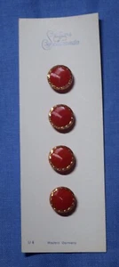 2662 Vintage Schwanda button card, 4 red gold luster beautiful buttons - Picture 1 of 1