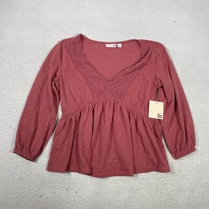 Blusa para mujer So Peplum talla pequeña rosa crochet encaje frontal manga 3/4 cuello en V - Imagen 1 de 9