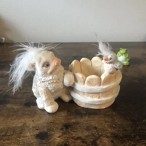Vintage Easter  Cast Art 1990s’bunny & bird handcrafted Trinket Dish /￼ planter￼ - Picture 1 of 8