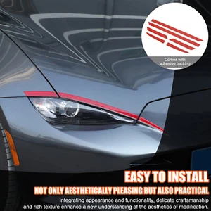 Red Carbon Fiber Headlight Upper Eyelid Trim Sticker Fits Mazda MX-5 Miata 16-25 - Picture 1 of 23