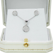 White Gold Finish Created Diamond Classic Circle Medallion Necklace & Earrings