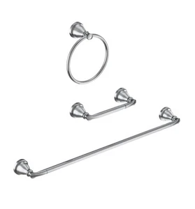 Juego de baño Moen 3 piezas Hilliard cromado 24" toallero anillo soporte de papel MY2733CH - Imagen 1 de 5