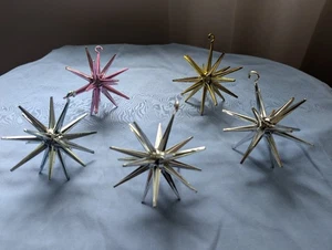 SET 5! Bradford MCM 4.75" SPUTNIK Ornaments Silver Pink Gold Vintage Starburst - Picture 1 of 7