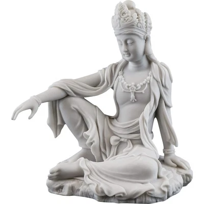 Quan Yin 7.25" Statue White Marble Kwan Yin Goddess Compassion Mercy - Image 1 of 4