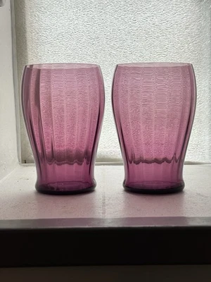 Juego de 2 vasos Highball de vidrio óptico amatista Art Deco Era de la Depresión 16 oz. Foto 1 de 4