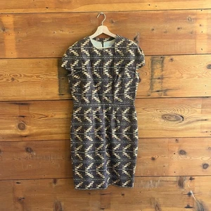 10 - Carolina Herrera Brown Geometric Printed Cotton Sheath Dress 1130TS - Picture 1 of 3