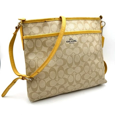 Coach New York Crossbody Bag Leather Signature Coated Canvas Yellow Authentic - Image 1 of 4