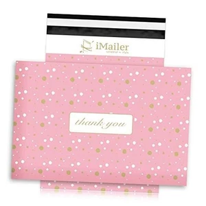 100 Count - 10x13 inch Poly Mailer 10" x 13" Pink Polka Dot - Thank You - Photo 1/7