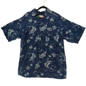 Vintage Montage Tropics Hawaiian Shirt Mens Size L Blue 100% Silk Tropical Beach - Picture 1 of 8