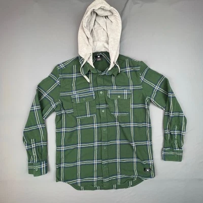 DC Shoes Green Plaid Flannel Hoodie Shirt Men’s Small Grunge Skate Style - Image 1 of 4
