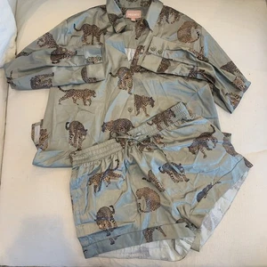 Show Me Your Mumu PJ Set Women S Early Riser Green Leopard 2PC  Shorts Top Pajam - Picture 1 of 18