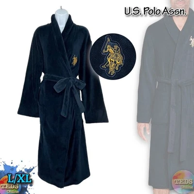 Nuevo con etiquetas U.S. Polo Assn. Albornoz para hombre L/XL cuello chal felpa polar - azul Foto 1 de 4