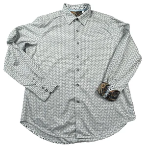 Robert Graham Mens Shirt L Grey White Geometric Pattern Classic Flip Cuff Cotton - Bild 1 von 23