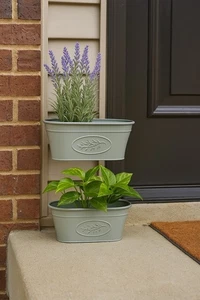 2Pcs Garden Trough Olive Grey Plant Pot Bowl Plastic Planter Bowl Trough Pots - Picture 1 of 4