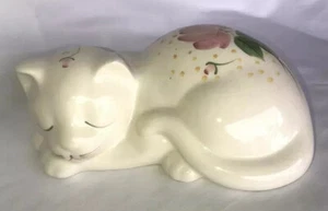 7” White Floral Kitty Cat Figurine Porcelain Fun - Picture 1 of 9
