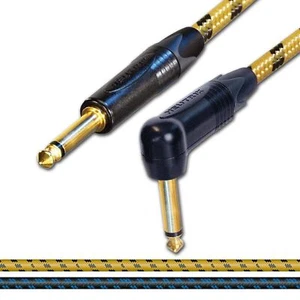 Gold Neutrik Guitar Jack to Jack Lead. Long Vintage Cable. 1m 2m 5m Electric - Picture 1 of 4