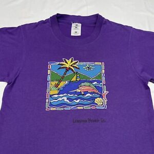 Vintage 90s Single Stitch T-Shirt Boys Large Beach Sun Ocean Art Purple Fish USA