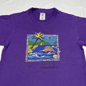 Vintage 90s Single Stitch T-Shirt Boys Large Beach Sun Ocean Art Purple Fish USA - Picture 1 of 8